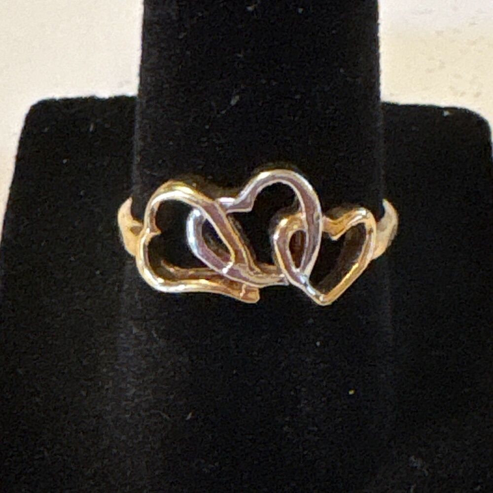 Vintage Two-Tone Dura Clad 14K Gold Interlocking Double Heart Band Ring Size 7